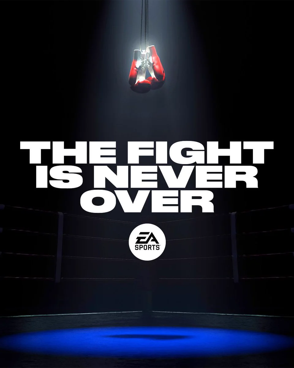 Boxing gloves suspended above a ring in EA Sports' Fight Night return announcement