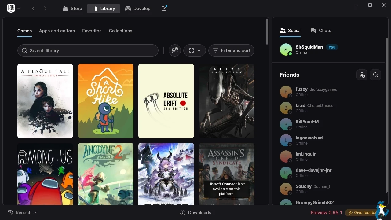 Epic Games Launcher preview library interface shown by GamingOnLinux